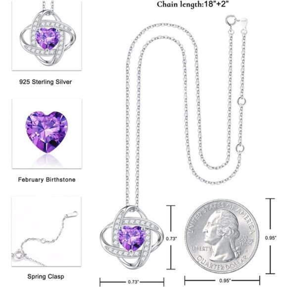 Iefil 925 Sterling Silver Love Knot Birthstone Necklace, Natural or Created - Picture 3 of 7